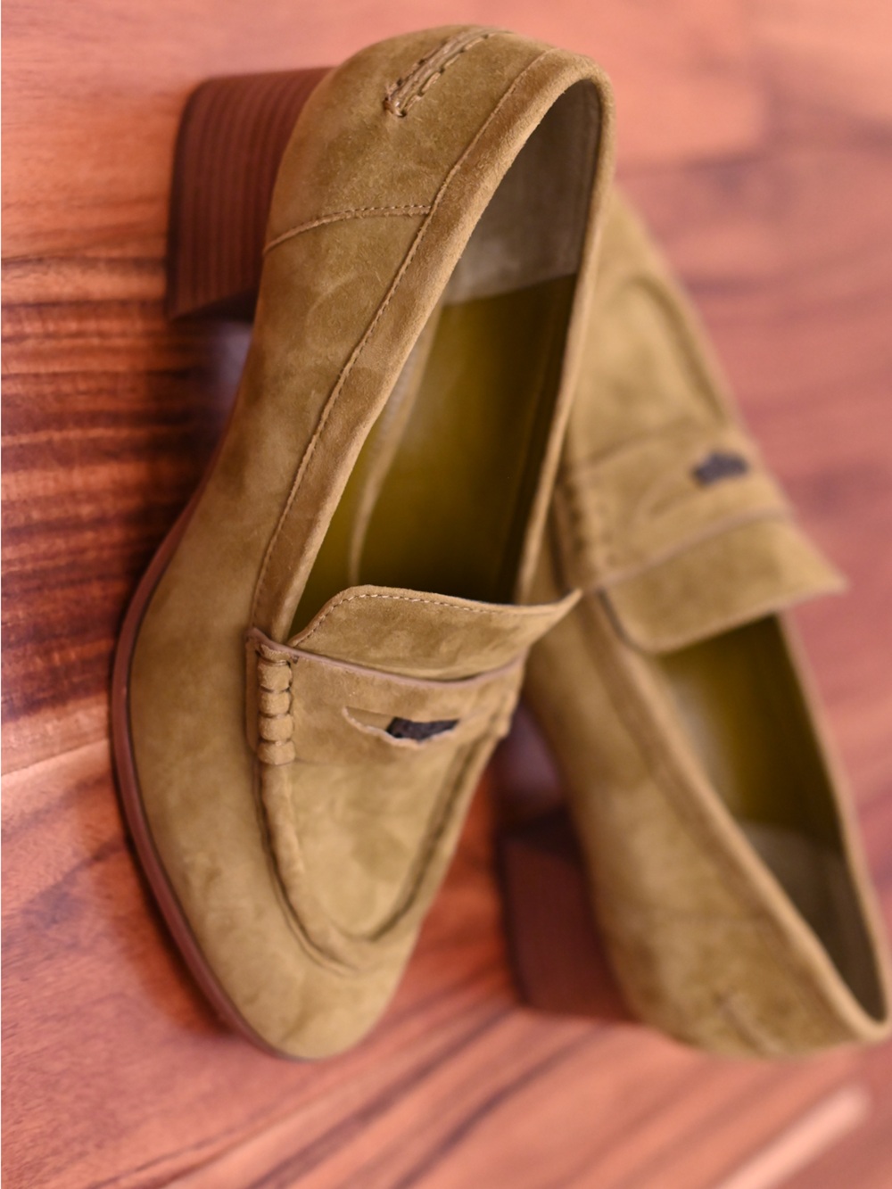 Women’s Suede Penny Loafers in Olive Green